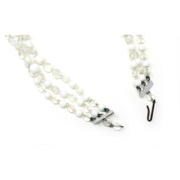 Vintage Three Strand Necklace Sparkle White Glass Beads Western Germany -Hey Viv - Picture 4 of 6